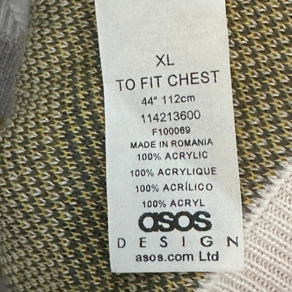 ASOS Design Knitted Tank Mens XL White Yellow Green Floral Sweater Vest